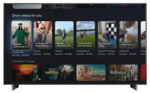 Google TV з рядком Short videos for you та YouTube Shorts на головній сторінці