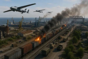 Дрони «Азову» нищать російську логістику біля Маріуполя: палаючий потяг