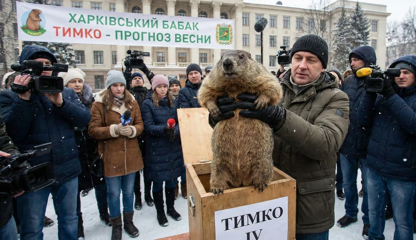Бабак Тимко IV у руках під час традиції віщування весни в Каразінському університеті