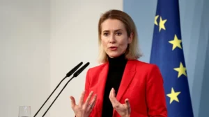 Кая Каллас на засіданні Ради ЄС щодо саміту перед переговорами з РФ
