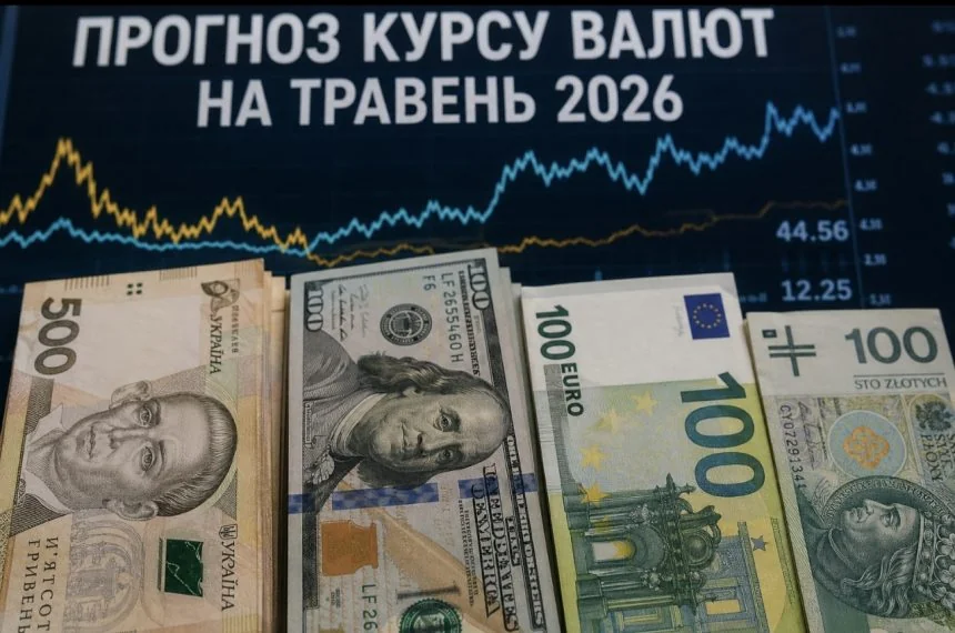 Прогноз курсів долара, євро та гривні на травень з купюрами та графіками.