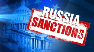 Штамп Russia Sanctions на тлі Капітолію США