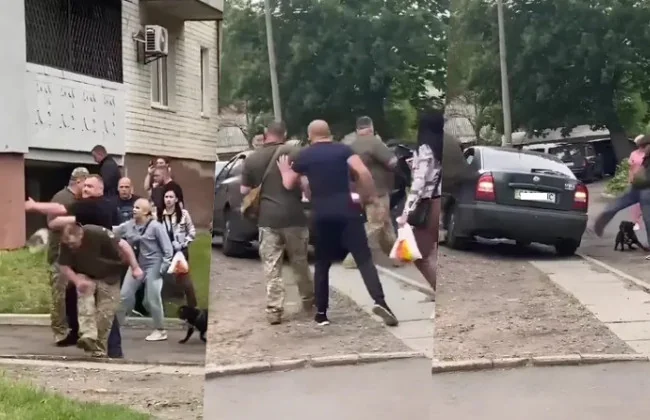 Сутичка натовпу з ТЦК та патрульними на вул. Ливарській у Києві