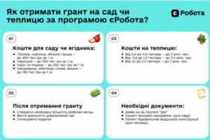 Інфографіка грантів на сади та теплиці за програмою єРобота з сумами та документами