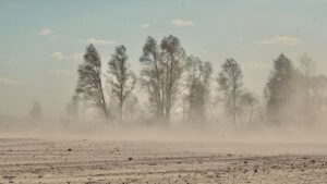 Пылевая буря над деградированной степью Украины в результате войны