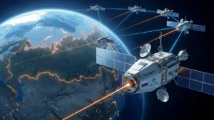 Спутник «Рассвет» в составе орбитальной группировки над Землей как российский аналог Starlink