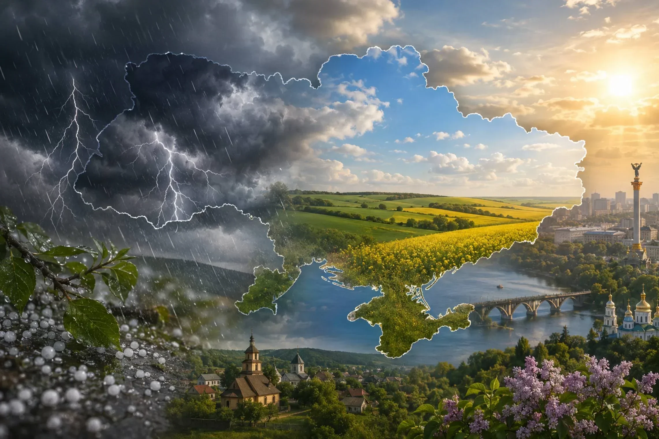 Мапа України з грозами, дощем та сонячною спекою