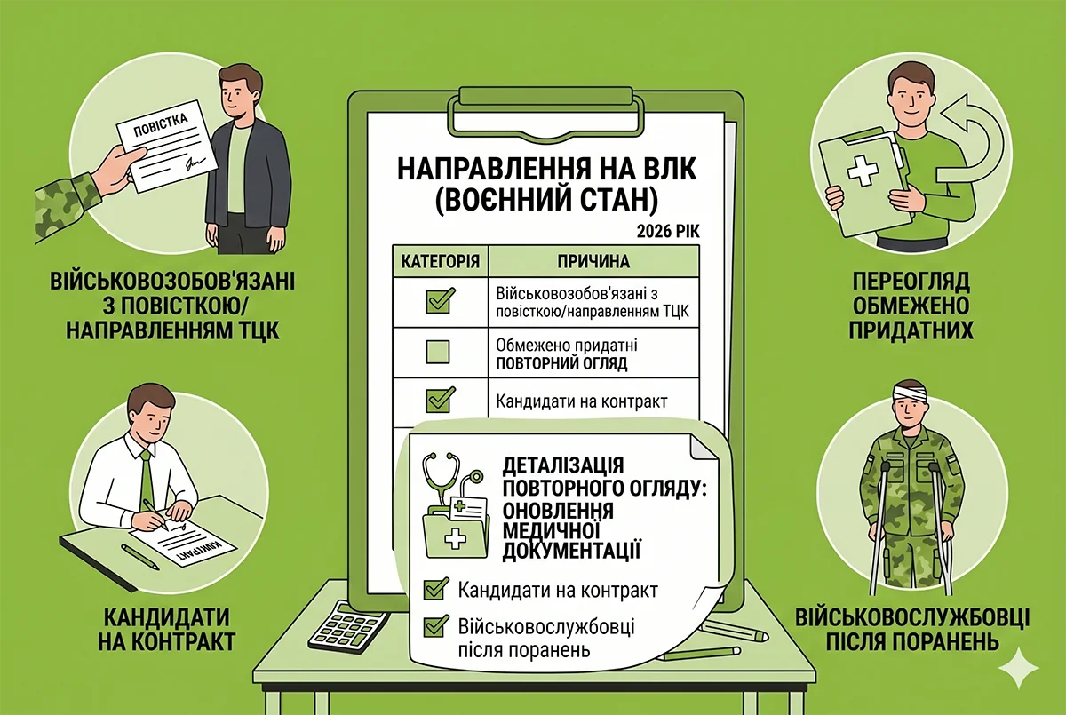 Направлення на ВЛК для військовозобов’язаних з повісткою ТЦК та обмежено придатних
