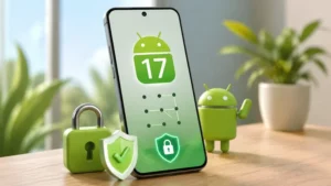 Смартфон Android 17 з патерном блокування та іконками захисту PIN-коду