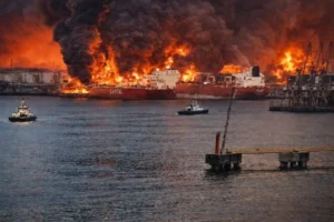 Пожежа в порту Усть-Луга після атаки дронів на обєкти нафтової промисловості