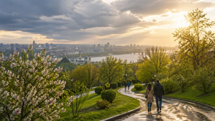 Прогулянка парком Києва під час комфортного потепління без спеки