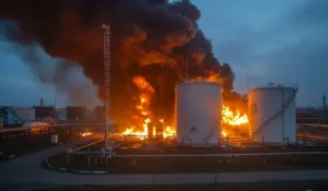 Палаючі нафтосховища РФ після удару дронів СБС