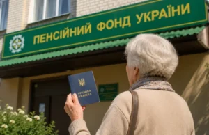 Пенсіонерка з трудовою книжкою біля Пенсійного фонду України