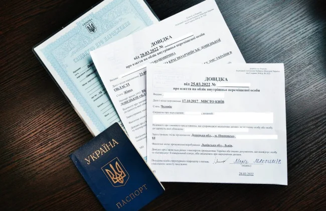 Паперові довідки ВПО та український паспорт на столі