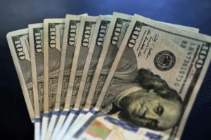 Віяло стодоларових купюр на тлі стабільного курсу гривні