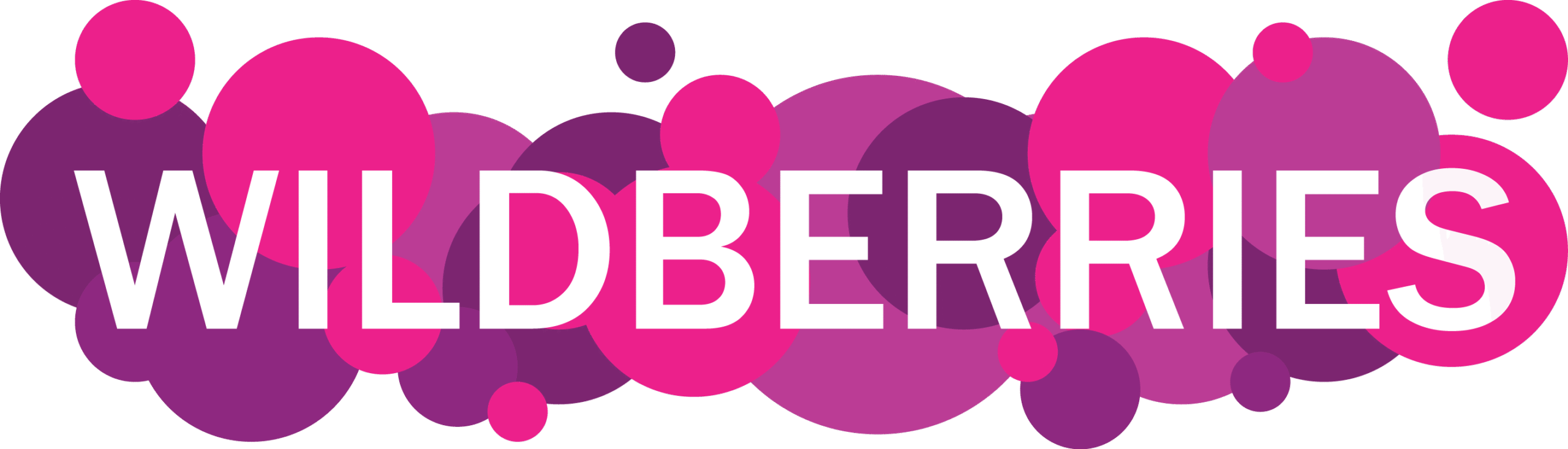 Логотип Wildberries білими літерами на зеленому тлі з рожево-фіолетовими колами