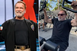 Арнольд Шварценеггер в зале выполняет упражнения и улыбается на 79-й день рождения